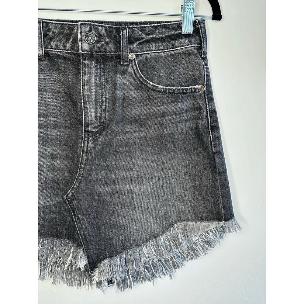 We‎ The Free People Black Denim Mini Skirt 25 Frayed Hem Rocker Festival Revival